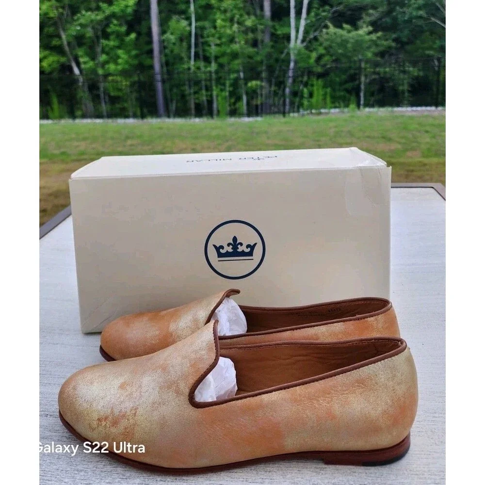 New Peter Millar Women's 8.5 M Belgian Walker Flats Shoes NIB $199 Gold